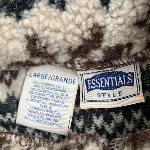 Essentials Style Stand Colar 1/4 Zip Brown White Men’s Fleece Sweater Size XL - Picture 7 of 8